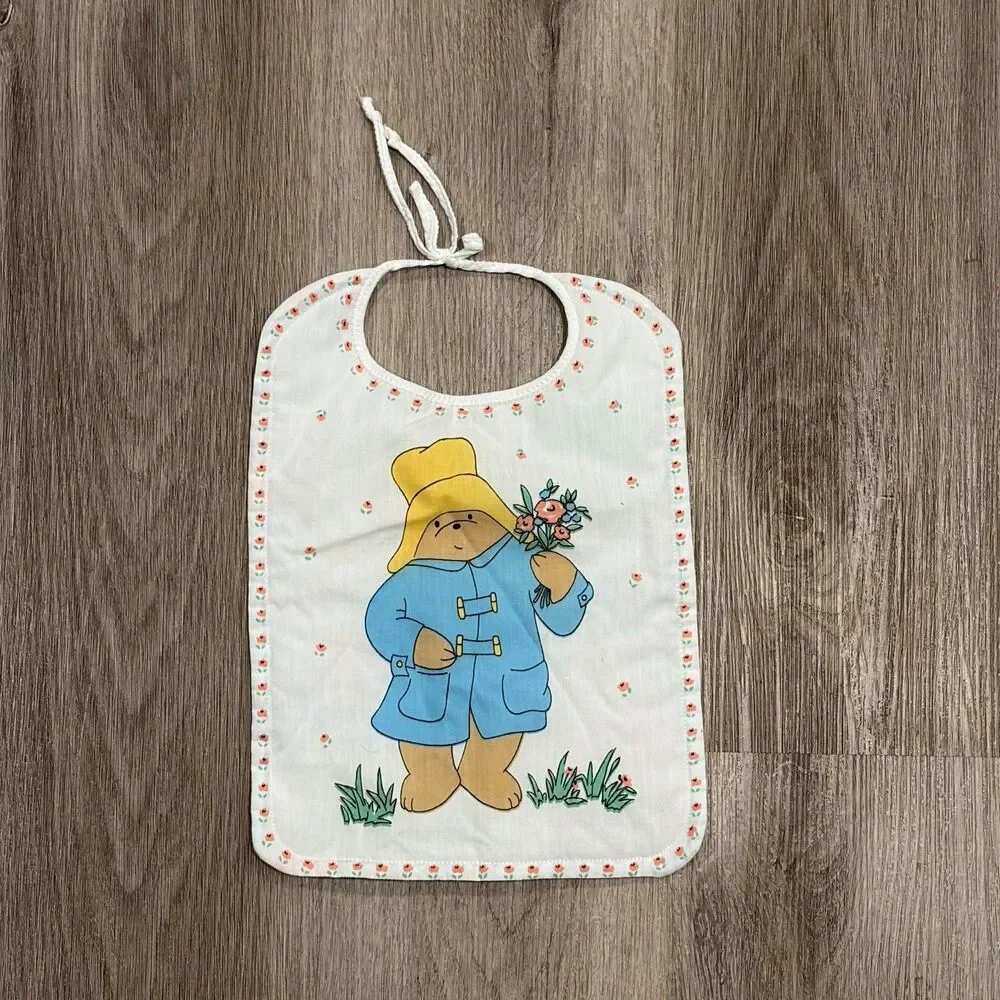 Vintage 80s 90s Care Bears Quilted Bib Kids Baby Babies Tie String White